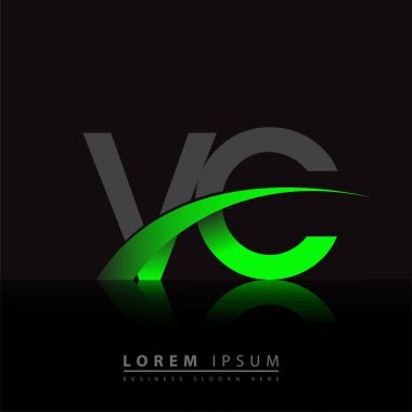 İlk harf VC logotype şirketi ismi yeşil ve siyah Swoosh tasarımı. iş ve şirket kimliği için vektör logosu.