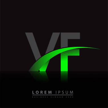 İlk harf VF logotype şirketi ismi yeşil ve siyah Swoosh tasarımı. iş ve şirket kimliği için vektör logosu.