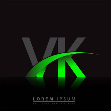 İlk harf VK logotype şirketinin adı yeşil ve siyah Swoosh tasarımı. iş ve şirket kimliği için vektör logosu.