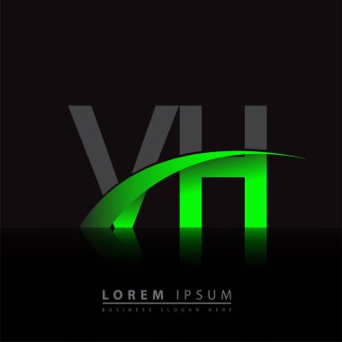 İlk harf VH logotype şirketi ismi yeşil ve siyah Swoosh tasarımı. iş ve şirket kimliği için vektör logosu.