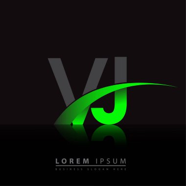 İlk harf VJ logotype şirketi ismi yeşil ve siyah Swoosh tasarımı. iş ve şirket kimliği için vektör logosu.