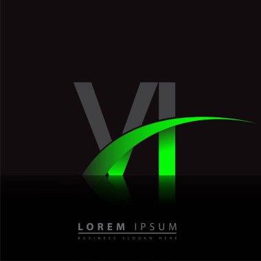 İlk harf VI logotype şirket adı yeşil ve siyah swoosh tasarımı. iş ve şirket kimliği için vektör logosu.