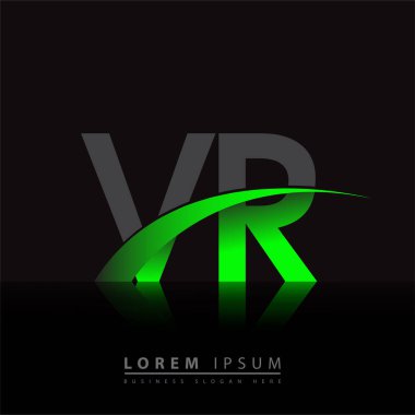 İlk harf VR logotype şirketi ismi yeşil ve siyah Swoosh tasarımı. iş ve şirket kimliği için vektör logosu.