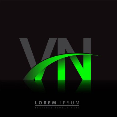 İlk harf VN logotype şirketi ismi yeşil ve siyah Swoosh tasarımı. iş ve şirket kimliği için vektör logosu.