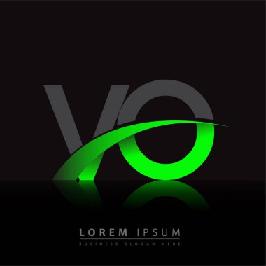 İlk harf VO logotype şirketi ismi yeşil ve siyah Swoosh tasarımı. iş ve şirket kimliği için vektör logosu.