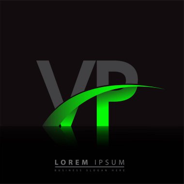 İlk harf VP logotype şirketinin adı: Renkli yeşil ve siyah Swoosh tasarımı. iş ve şirket kimliği için vektör logosu.