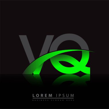 İlk harf VQ logotype şirketi adı yeşil ve siyah Swoosh tasarımı. iş ve şirket kimliği için vektör logosu.