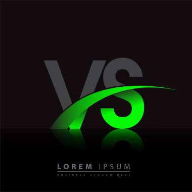İlk harf VS logotype şirketinin adı yeşil ve siyah Swoosh tasarımı. iş ve şirket kimliği için vektör logosu.