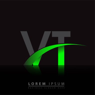 İlk harf VT logotype şirketi adı yeşil ve siyah Swoosh tasarımı. iş ve şirket kimliği için vektör logosu.