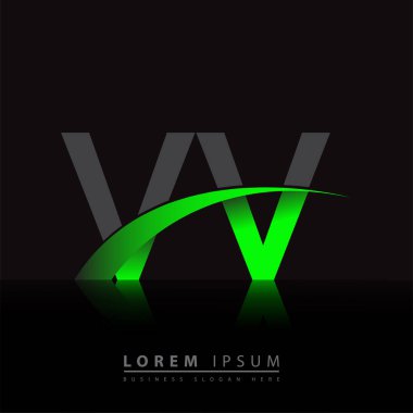 İlk harf VV logotype şirketi ismi yeşil ve siyah Swoosh tasarımı. iş ve şirket kimliği için vektör logosu.