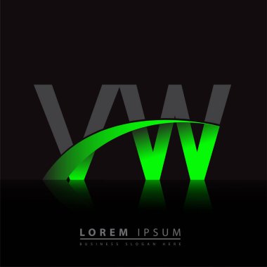 İlk harf VW logotype şirketi ismi yeşil ve siyah Swoosh tasarımı. iş ve şirket kimliği için vektör logosu.