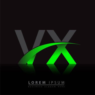 İlk harf VX logotype şirketi ismi yeşil ve siyah Swoosh tasarımı. iş ve şirket kimliği için vektör logosu.