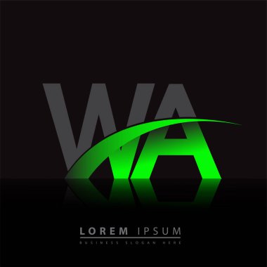 İlk harf WA logotype şirketi ismi yeşil ve siyah Swoosh tasarımı. iş ve şirket kimliği için vektör logosu.