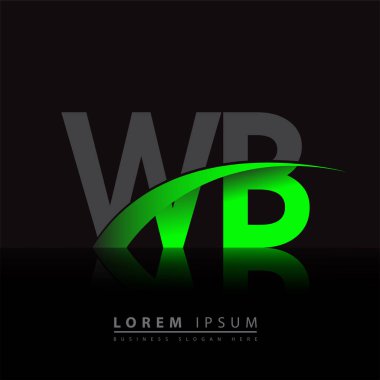 İlk harf WB logotype şirket adı yeşil ve siyah swoosh tasarımı. iş ve şirket kimliği için vektör logosu.