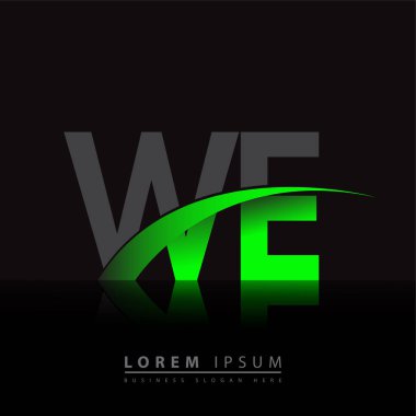 İlk harf We logotype şirketinin adı: Renkli yeşil ve siyah Swoosh tasarımı. iş ve şirket kimliği için vektör logosu.