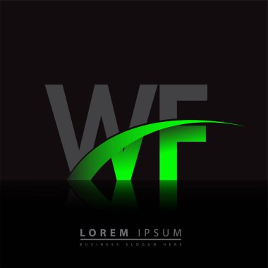 İlk harf WF logotype şirket adı yeşil ve siyah swoosh tasarımı. iş ve şirket kimliği için vektör logosu.