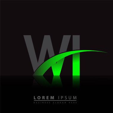 İlk harf WI logotype şirketi ismi yeşil ve siyah Swoosh tasarımı. iş ve şirket kimliği için vektör logosu.