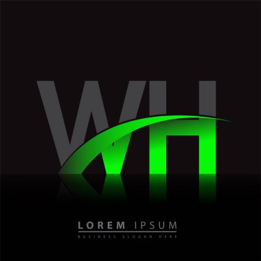 İlk harf WH logotype şirketinin adı yeşil ve siyah Swoosh tasarımı. iş ve şirket kimliği için vektör logosu.