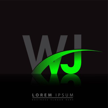 İlk harf WJ logotype şirketinin adı yeşil ve siyah Swoosh tasarımı. iş ve şirket kimliği için vektör logosu.