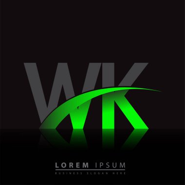 İlk harf WK logotype şirketi ismi yeşil ve siyah Swoosh tasarımı. iş ve şirket kimliği için vektör logosu.