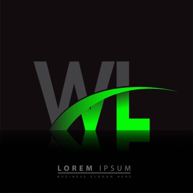 İlk harf WL logotype şirket adı yeşil ve siyah swoosh tasarımı. iş ve şirket kimliği için vektör logosu.