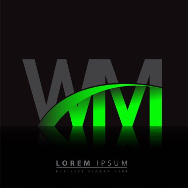 İlk harf WM logotype şirket adı yeşil ve siyah swoosh tasarımı. iş ve şirket kimliği için vektör logosu.