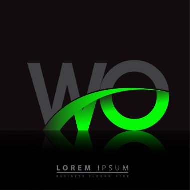 İlk harf WO logotype şirket adı yeşil ve siyah Swoosh tasarımı. iş ve şirket kimliği için vektör logosu.