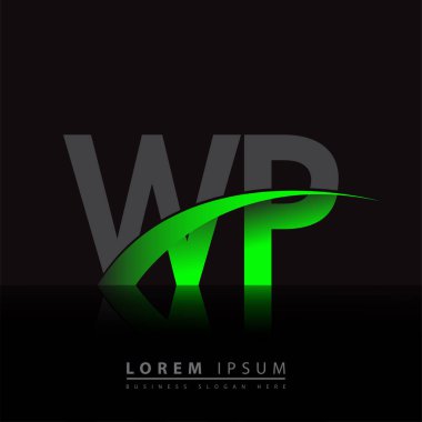 İlk harf WP logotype şirket adı yeşil ve siyah Swoosh tasarımı. iş ve şirket kimliği için vektör logosu.