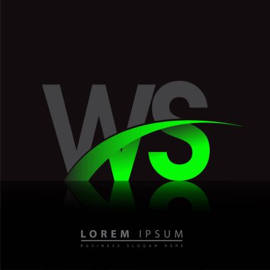 İlk harf WS logotype şirketi ismi yeşil ve siyah Swoosh tasarımı. iş ve şirket kimliği için vektör logosu.