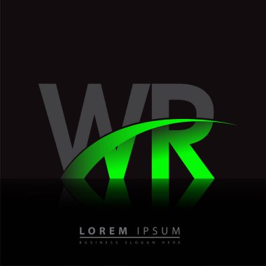 İlk harf WR logotype şirketi ismi yeşil ve siyah Swoosh tasarımı. iş ve şirket kimliği için vektör logosu.