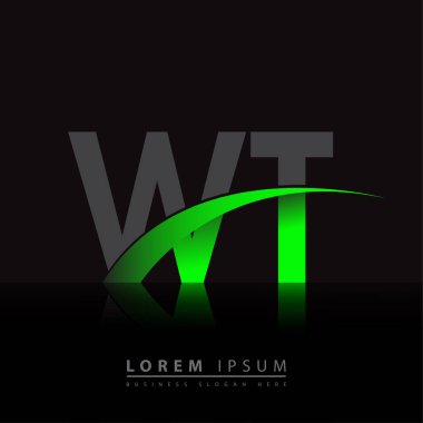 İlk harfi WT logotype şirketinin adı yeşil ve siyah Swoosh tasarımı. iş ve şirket kimliği için vektör logosu.