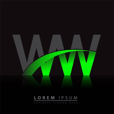 İlk harfi WW logotype şirketi. Renkli yeşil ve siyah Swoosh tasarımı. iş ve şirket kimliği için vektör logosu.