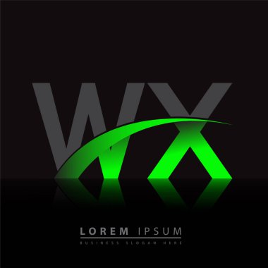 İlk harf WX logotype şirketi ismi yeşil ve siyah Swoosh tasarımı. iş ve şirket kimliği için vektör logosu.