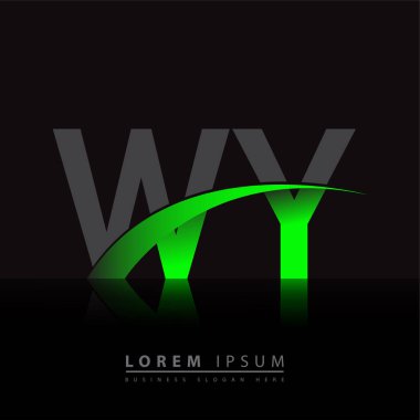 İlk harf WY logotype şirketi ismi yeşil ve siyah Swoosh tasarımı. iş ve şirket kimliği için vektör logosu.