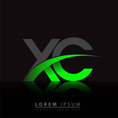 İlk harf XC logotype şirketi ismi yeşil ve siyah swoosh tasarımı. iş ve şirket kimliği için vektör logosu.