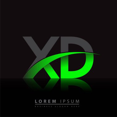 İlk harf XD logotype şirket adı yeşil ve siyah swoosh tasarımı. iş ve şirket kimliği için vektör logosu.