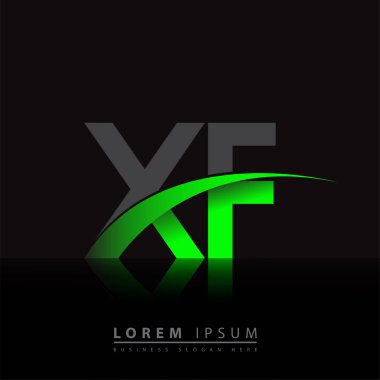 İlk harf XF logotype şirket adı yeşil ve siyah swoosh tasarımı. iş ve şirket kimliği için vektör logosu.