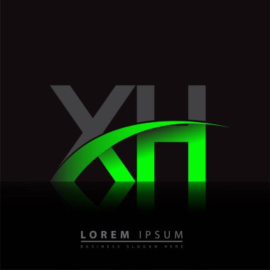 İlk harf XH logotype şirketi ismi yeşil ve siyah swoosh tasarımı. iş ve şirket kimliği için vektör logosu.