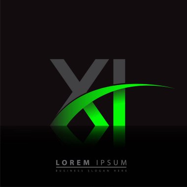 İlk harf XI logotype şirket adı yeşil ve siyah swoosh tasarımı. iş ve şirket kimliği için vektör logosu.