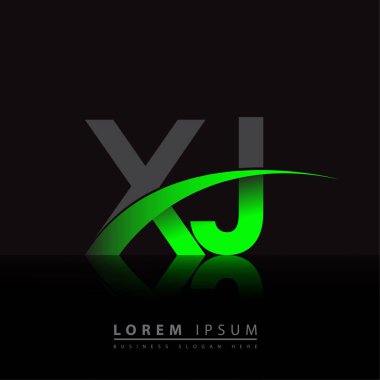 İlk harf XJ logotype şirketi ismi yeşil ve siyah Swoosh tasarımı. iş ve şirket kimliği için vektör logosu.