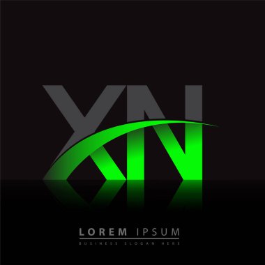 İlk harf XN logotype şirketi ismi yeşil ve siyah Swoosh tasarımı. iş ve şirket kimliği için vektör logosu.