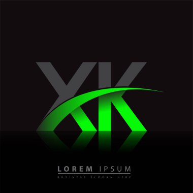 İlk harf XK logotype şirketi ismi yeşil ve siyah Swoosh tasarımı. iş ve şirket kimliği için vektör logosu.