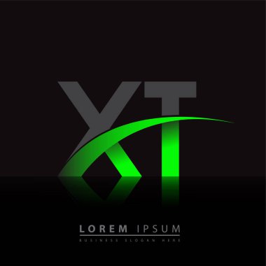 İlk harf XT logotype şirketi ismi yeşil ve siyah Swoosh tasarımı. iş ve şirket kimliği için vektör logosu.