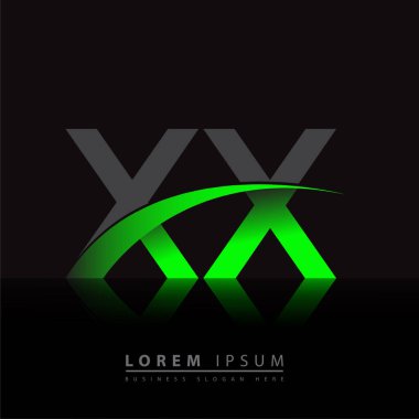 İlk harf XX logotype şirket adı yeşil ve siyah swoosh tasarımı. iş ve şirket kimliği için vektör logosu.