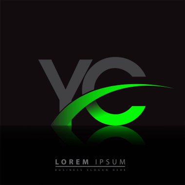 İlk harf YC logotype şirket adı yeşil ve siyah swoosh tasarımı. iş ve şirket kimliği için vektör logosu.