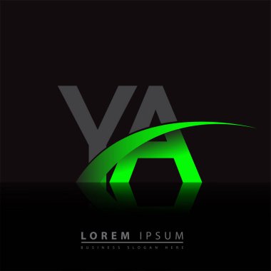 İlk harf YA logotype şirketinin adı yeşil ve siyah Swoosh tasarımı. iş ve şirket kimliği için vektör logosu.