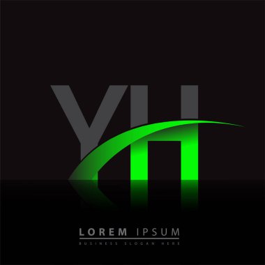 İlk harf YH logotype şirketi ismi yeşil ve siyah Swoosh tasarımı. iş ve şirket kimliği için vektör logosu.