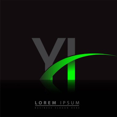 İlk harf YI logotype şirket adı yeşil ve siyah Swoosh tasarımı. iş ve şirket kimliği için vektör logosu.