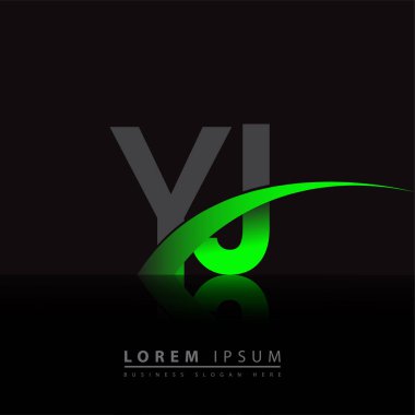 İlk harf YJ logotype şirketinin adı yeşil ve siyah Swoosh tasarımı. iş ve şirket kimliği için vektör logosu.