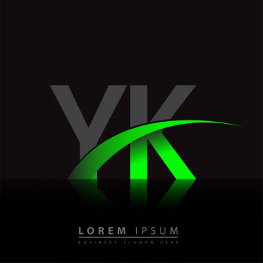 İlk harf YK logotype şirketinin adı yeşil ve siyah Swoosh tasarımı. iş ve şirket kimliği için vektör logosu.